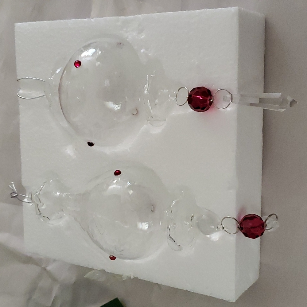 COPY - NWT, Crystal Etched,Small  3 Red Crystals around each. 1 globe,1 hurrica…